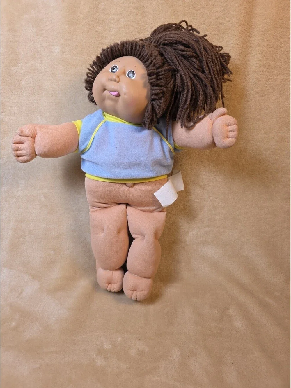 Vintage Cabbage Patch Doll  1978-1982 Brunette Pontail Brown Eyes Tongue Dimples